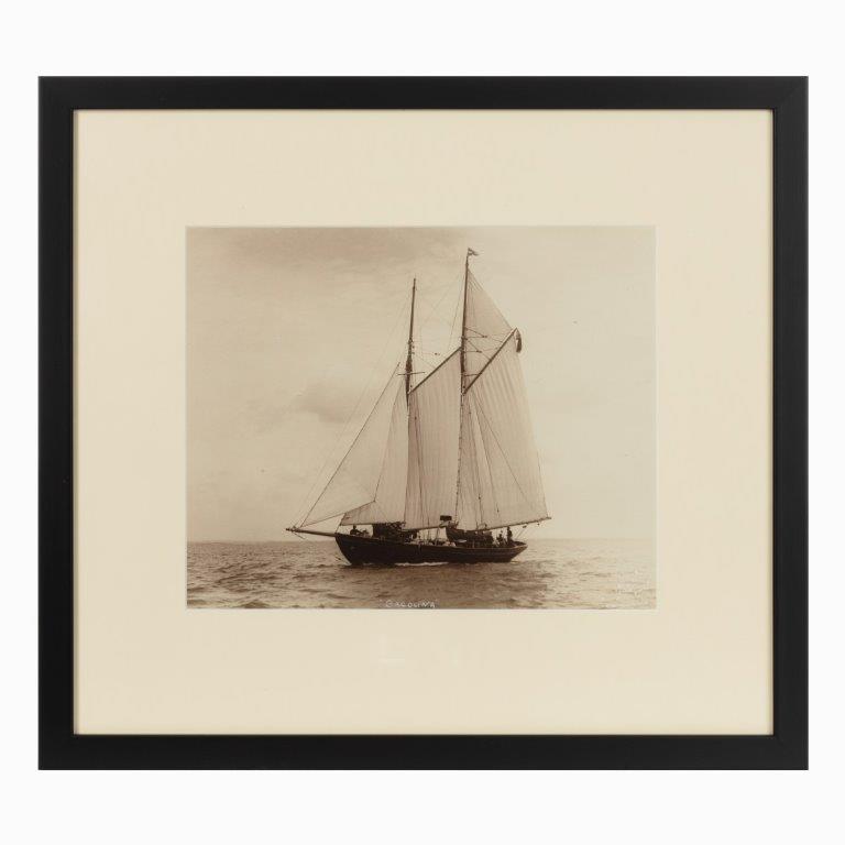 Rare Early Photographic Print of the Schooner Cacouna Tack in the Solent (1 of 2)