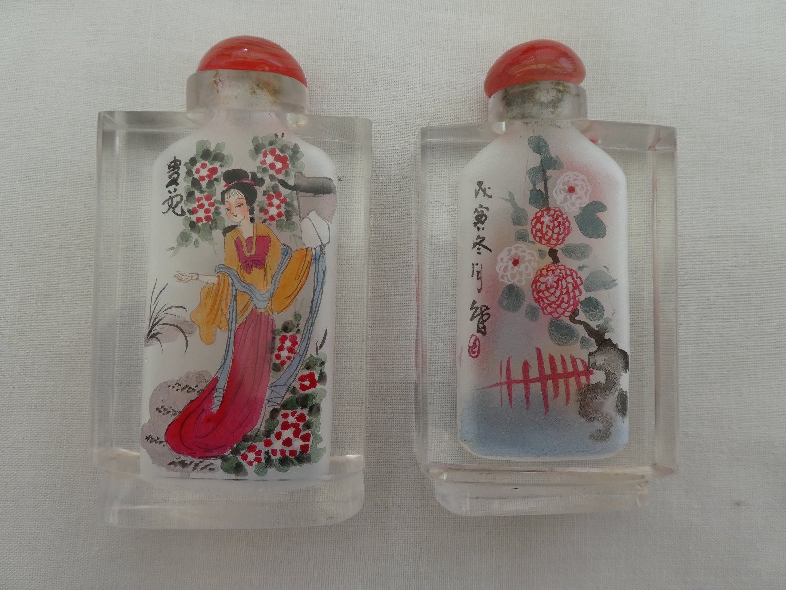 Two Reverse Painted Chinese Snuff Vintage Snuff Bottle Asian Reverse