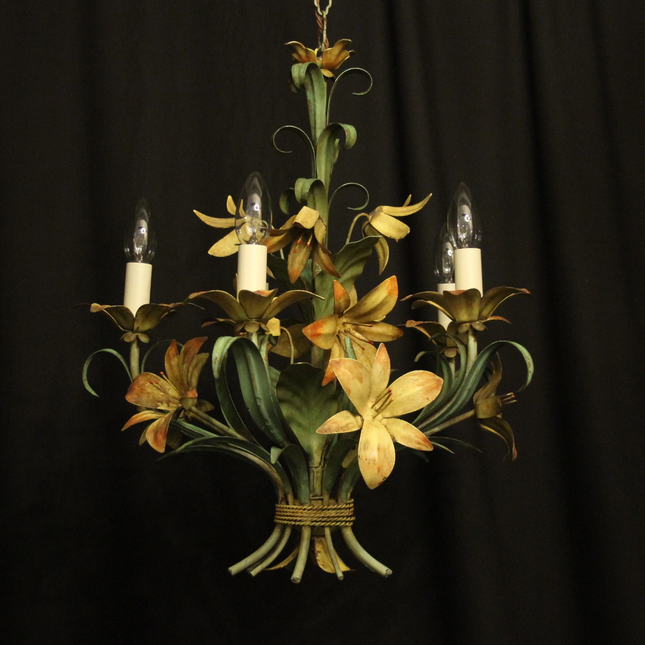 French Toleware 5 Light Flower Chandelier (1 of 1) French Toleware 5 Light Flower Chandelier (1 of 1)