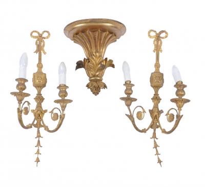 Pair of Carved and Giltwood Twin Light Wall Appliques in 18th Century  Style and a Carved and Giltwood Wall Bracket (1 of 1)