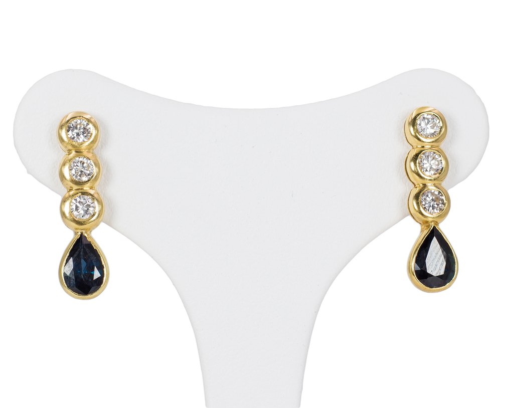 18K Gold, Diamond & Sapphire Earrings, 1970s (1 of 5) 18K Gold, Diamond & Sapphire Earrings, 1970s (1 of 5)