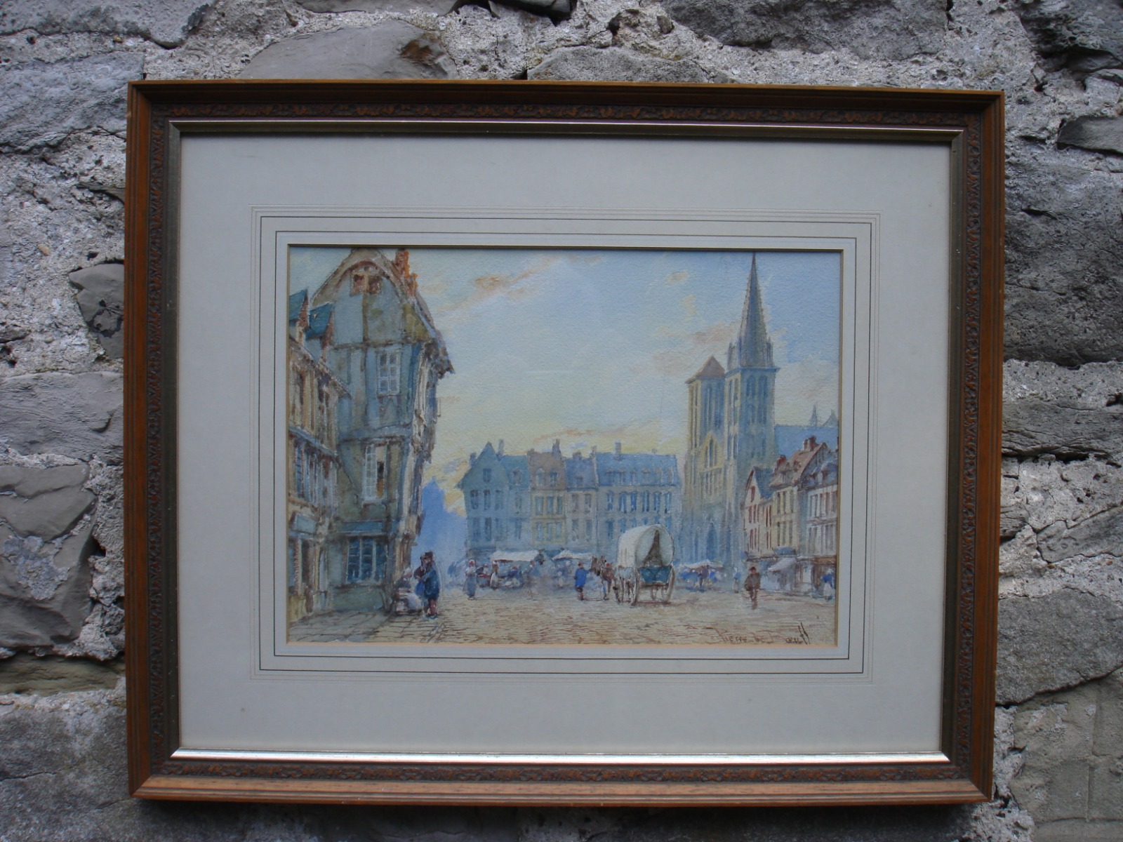 Pierre Le Boeuff - Pair of Watercolours of Market Scenes in Abbeville & Liseux, Normandy (1 of 2)