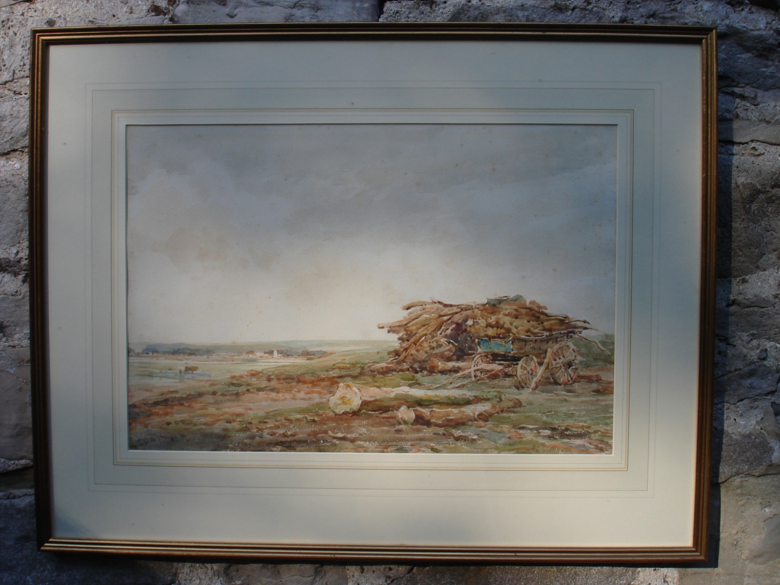 Claude Hayes. Heathland with Timber Cart & Distant Town (1 of 1)