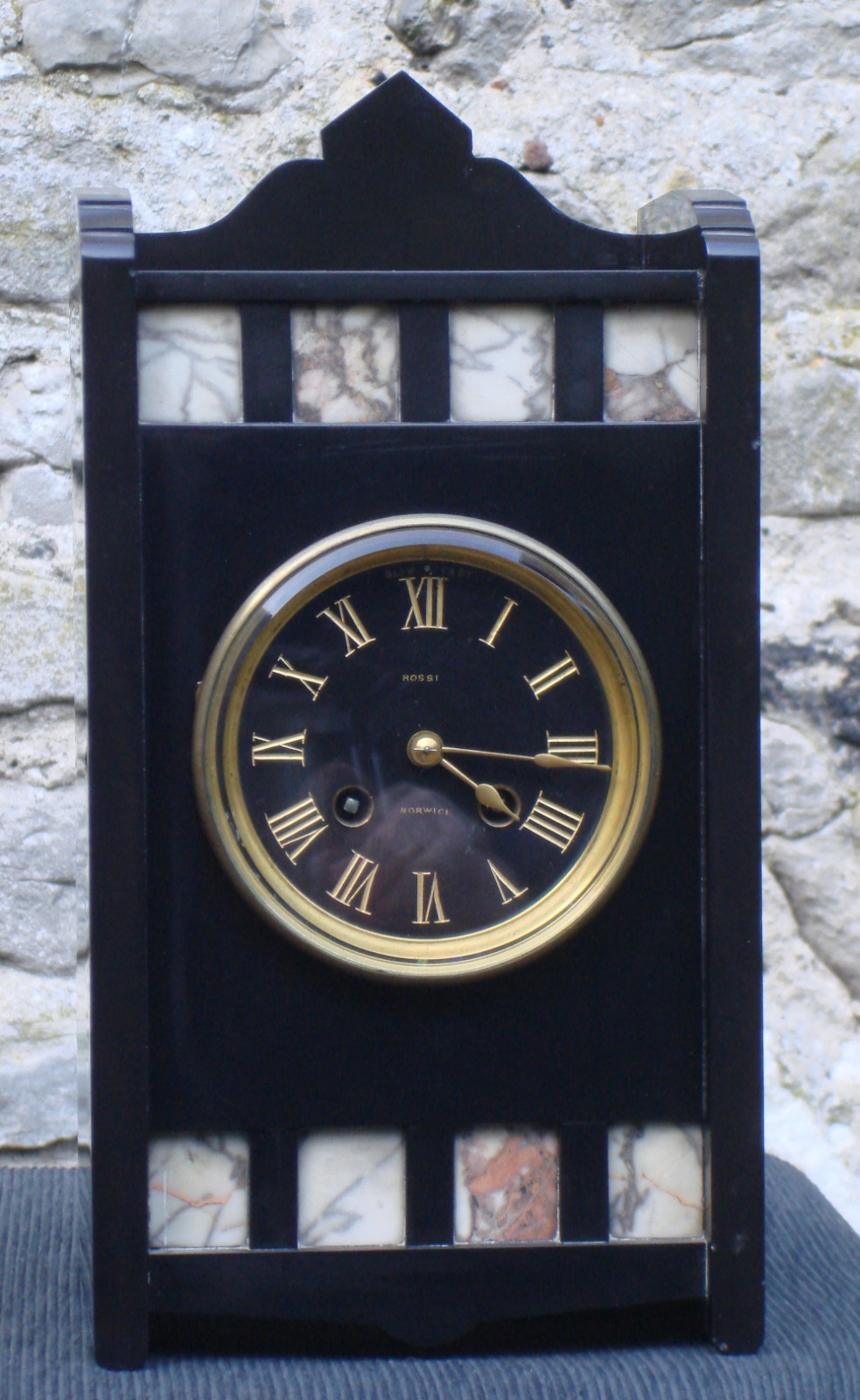Black Slate & Marble Mantle Clock - Rossi of Norwich c.1900 (1 of 1)