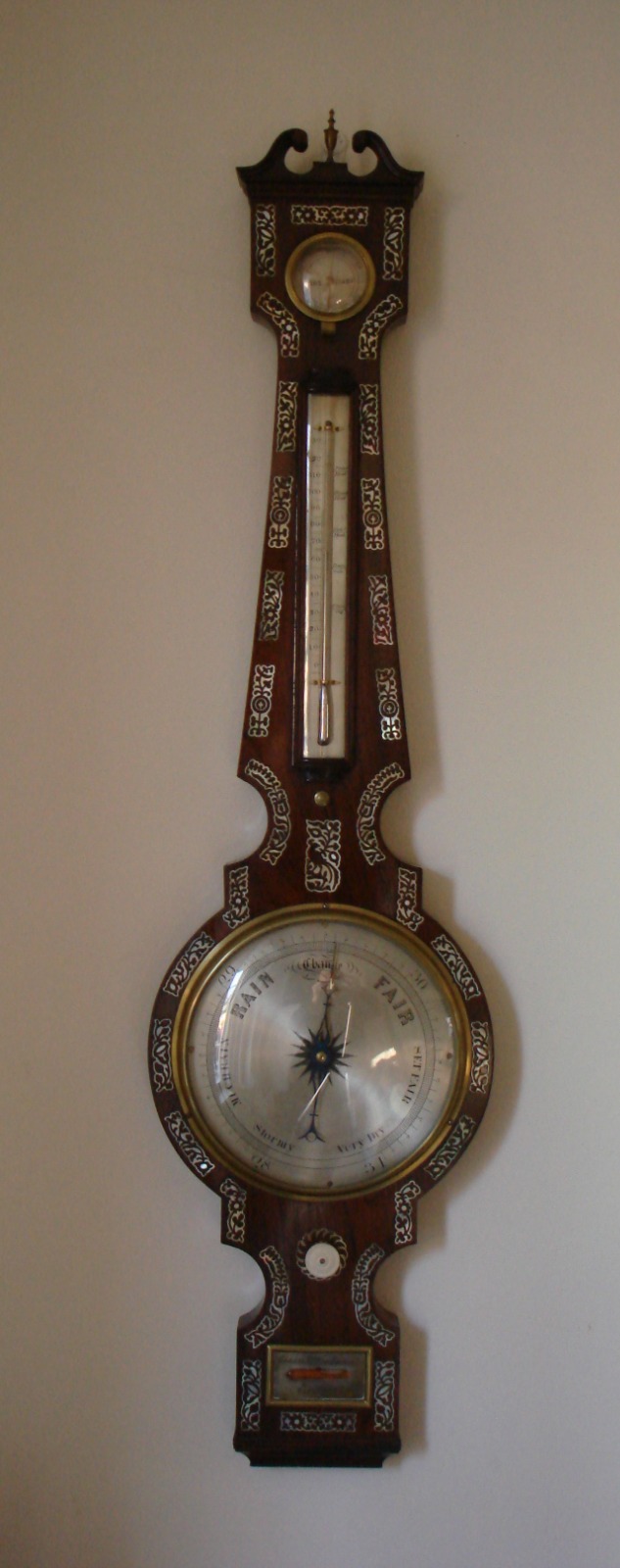 Rosewood Inlaid Mother of Pearl Barometer c.1840 (1 of 1)