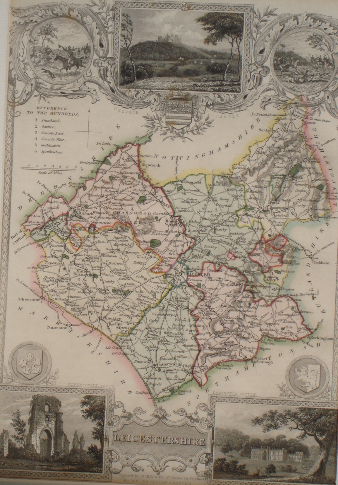 Map of Leicestershire. Hand Coloured c.1840 (1 of 1)