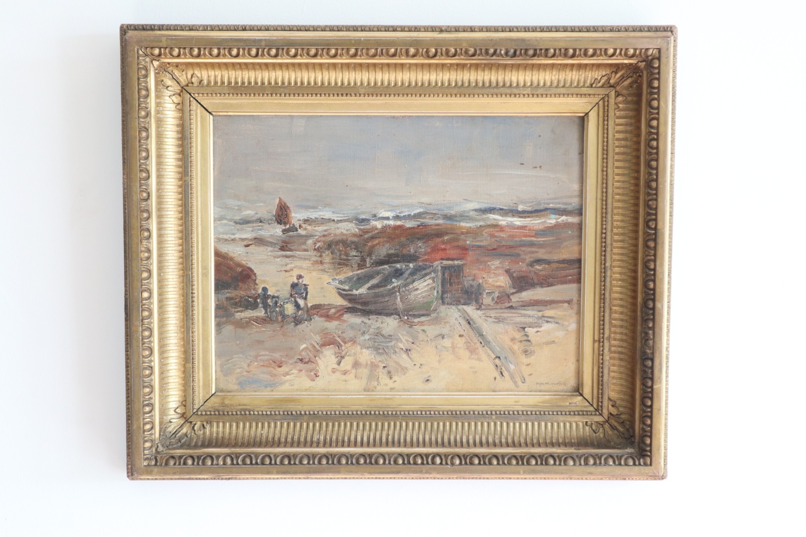 19th Century Scottish Marinescape Impressionist Oil Painting on Board, Mason Hunter (1854-1921) 'The Shore' Fraserburgh, Aberdeenshire c.1883 (1 of 16)