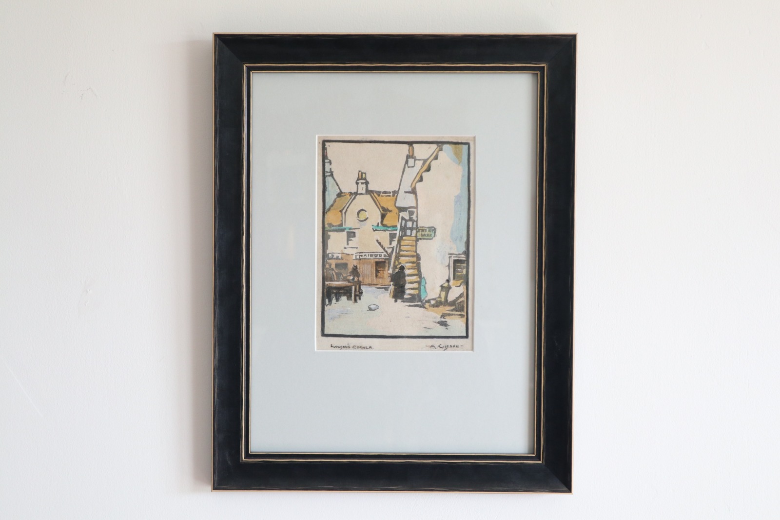 Scottish Artist, Alexander Roy Gibson (1880-1968) Loudon's Corner / The Street Corner in Winter, King St Lane, Kilsyth, North Lanarkshire (1920)' Hand Coloured Woodblock Print (1 of 27)