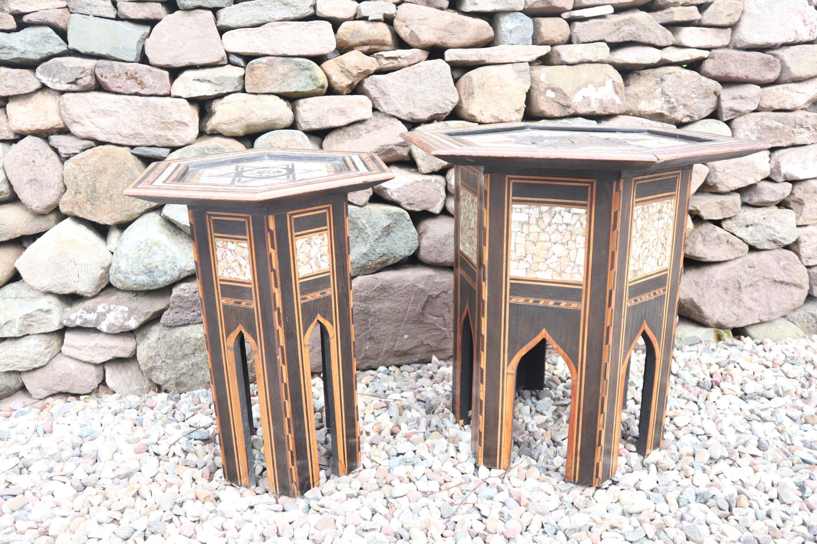 Pair of Ottoman Occasional Tables, Octagonal, Ebonised, Inlay & Mother of Pearl c.1900 (1 of 33)