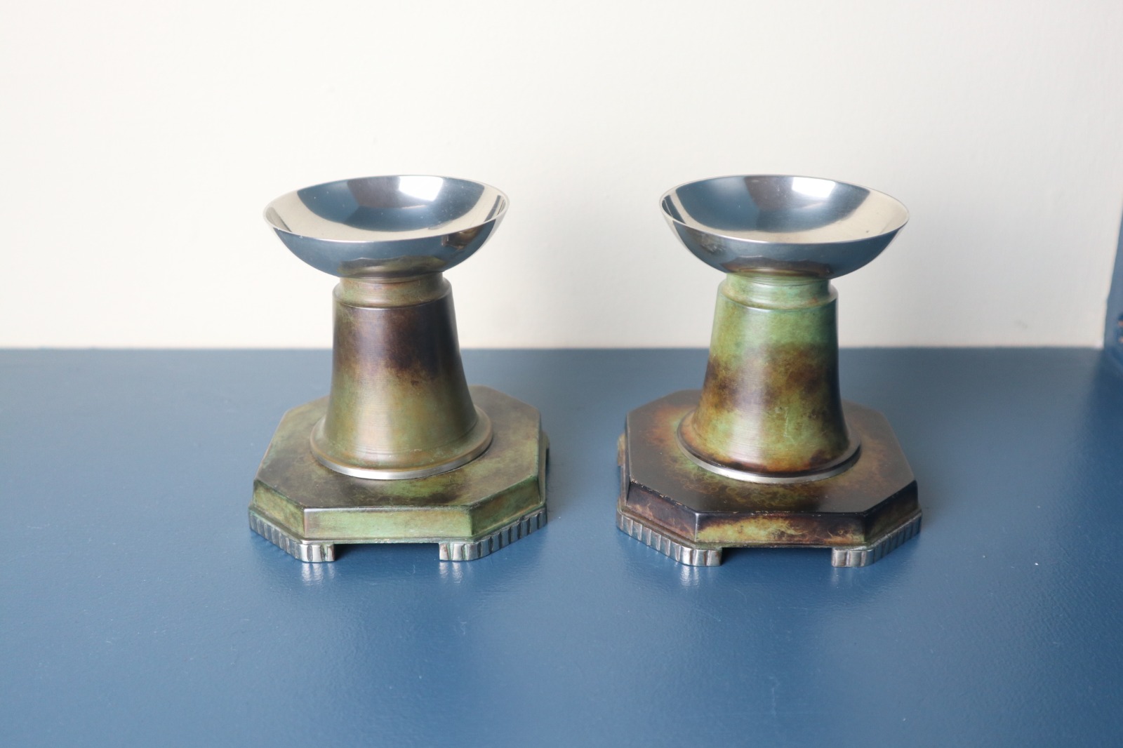 Art Deco Pair of Swedish Patinated Bronze Candle Holders by Gab in Ori Design c.1938 (1 of 11)