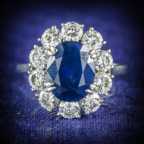 Antique Sapphire Diamond Ring French Engagement 3ct Natural Sapphire (1 of 7)