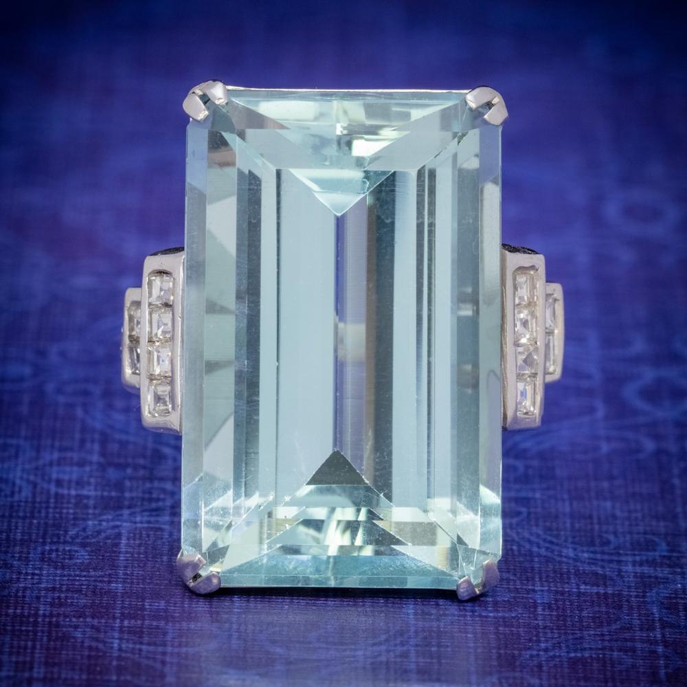 Art Deco French 56ct Aquamarine Ring Platinum circa 1930 (1 of 1)