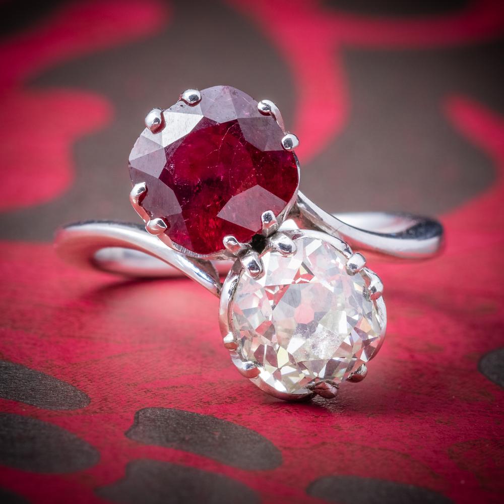 Antique Ruby Diamond Twist Ring Platinum c.1915 (1 of 8)