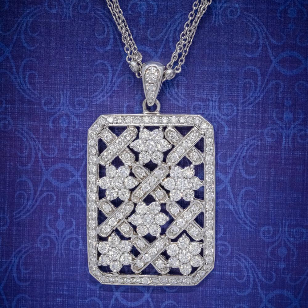 Vintage Diamond Pendant Necklace 18ct White Gold Chain 8ct of Diamond c.1970 (1 of 9)