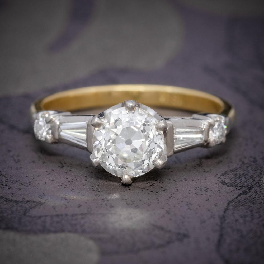 Antique Edwardian Diamond Ring 1.49ct Diamond Solitaire 18ct Gold Platinum c.1910 Cert (1 of 8)