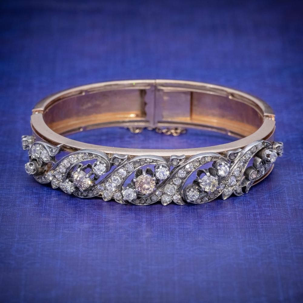 Antique Victorian French Diamond Bangle 18ct Gold 5ct of Diamond Boxed (1 of 10)