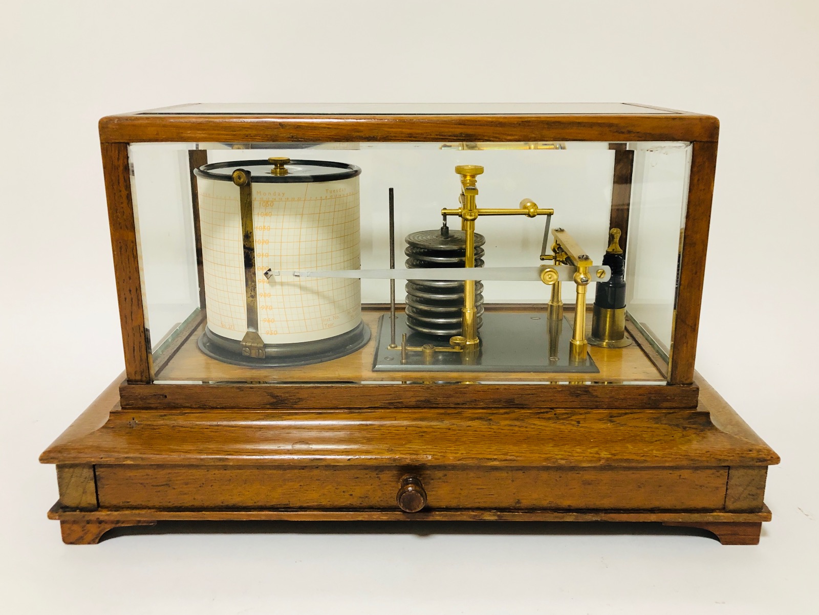 Antique Oak Cased Drum Barograph (1 of 1) Antique Oak Cased Drum Barograph (1 of 1)