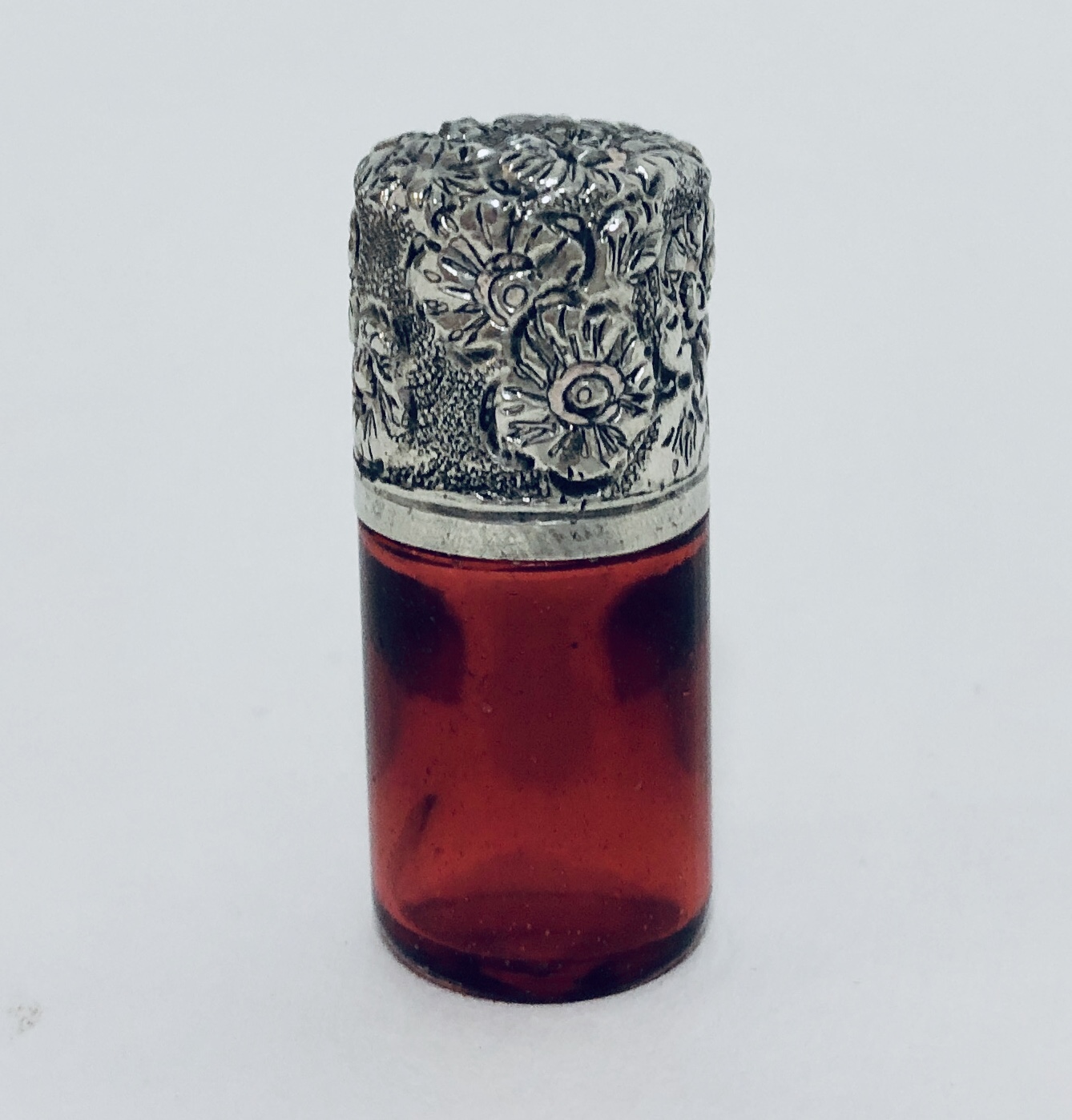 Antique Miniature Ruby Glass Scent Bottle with Silver Top (1 of 1) Antique Miniature Ruby Glass Scent Bottle with Silver Top (1 of 1)