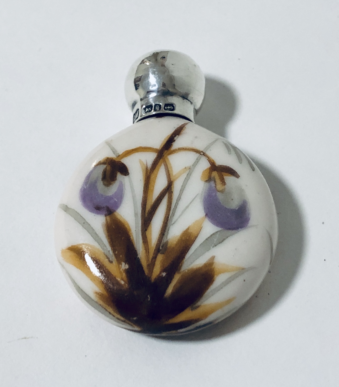 Victorian Porcelain Hand Painted Scent Bottle with Silver Top (1 of 1) Victorian Porcelain Hand Painted Scent Bottle with Silver Top (1 of 1)