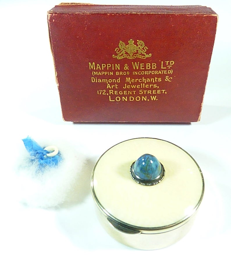 Sterling Silver & Guilloche Enamel Mappin & Webb Powder Bowl 1922 (1 of 8)