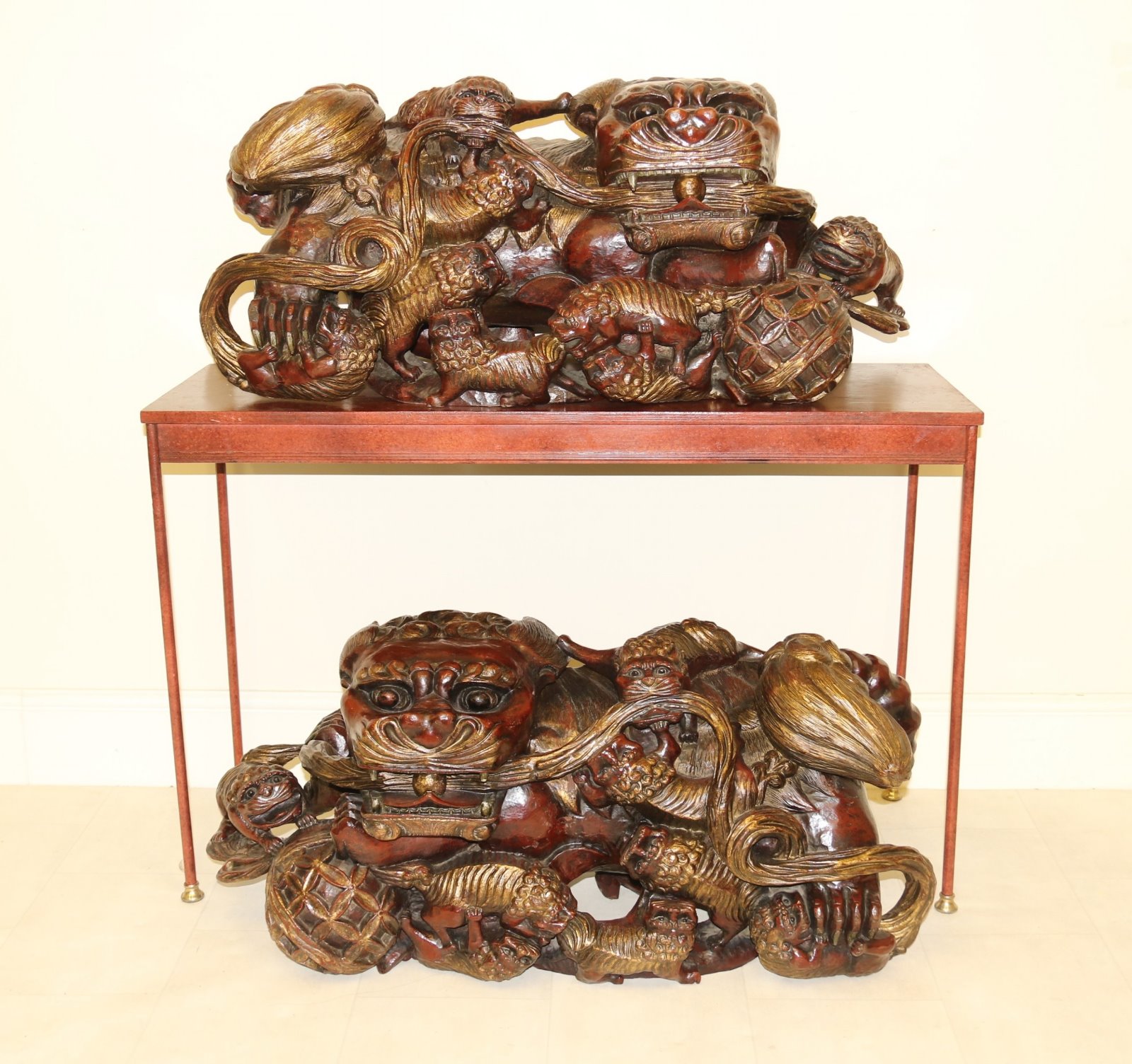 Rare Pair of Chinese Mythical Beasts Dogs of Foo on Stands (1 of 16) Rare Pair of Chinese Mythical Beasts Dogs of Foo on Stands (1 of 16)