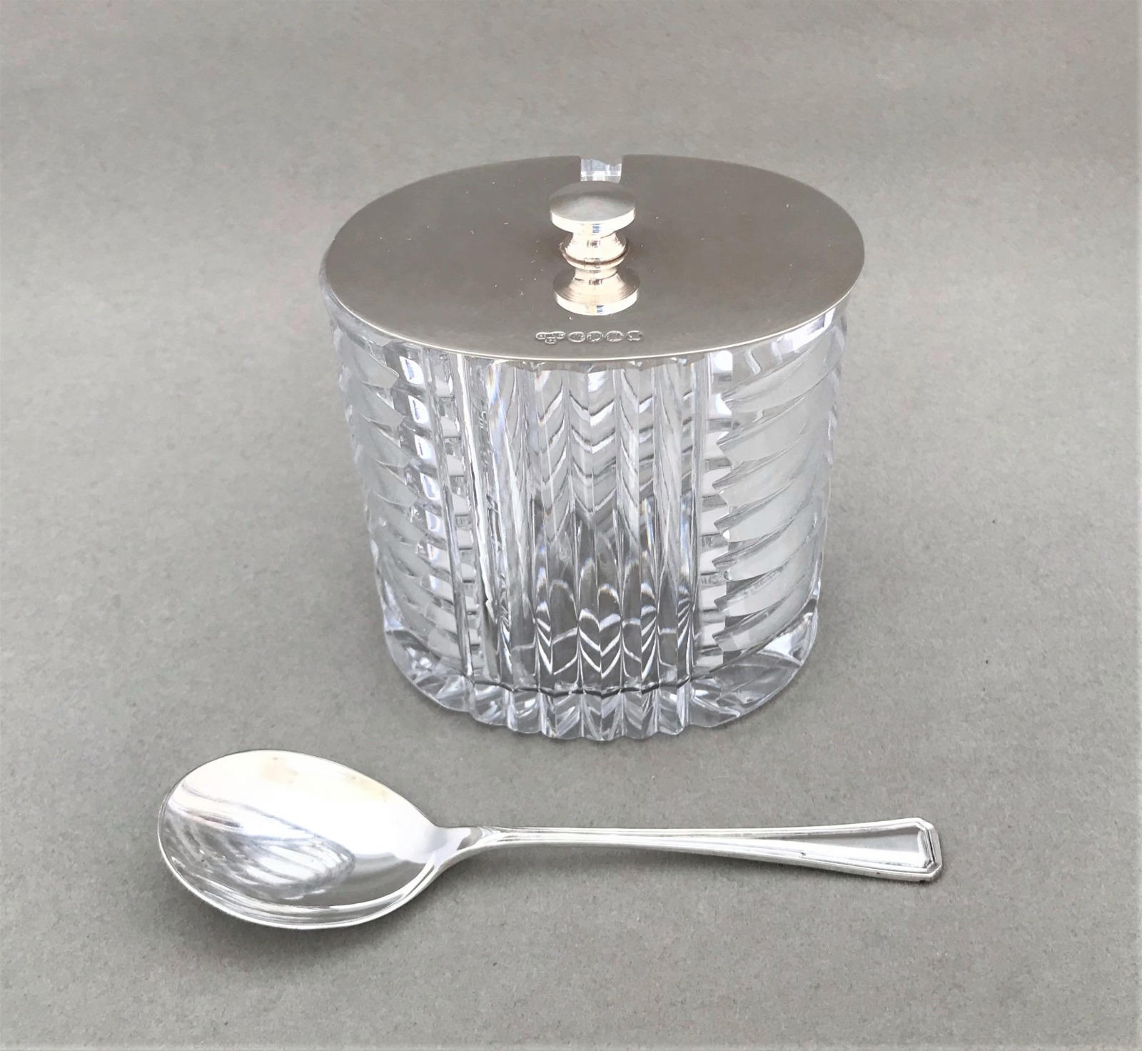 Stylish Silver Plated & Cut Glass Art Deco Preserve Pot & Spoon (1 of 1) Stylish Silver Plated & Cut Glass Art Deco Preserve Pot & Spoon (1 of 1)