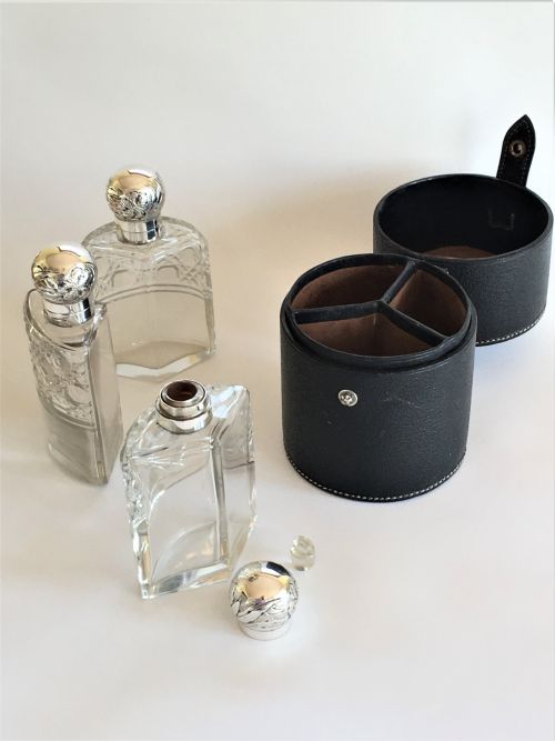 Cased Edwardian Trio of Silver Mounted Cologne Bottles (1 of 8) Cased Edwardian Trio of Silver Mounted Cologne Bottles (1 of 8)