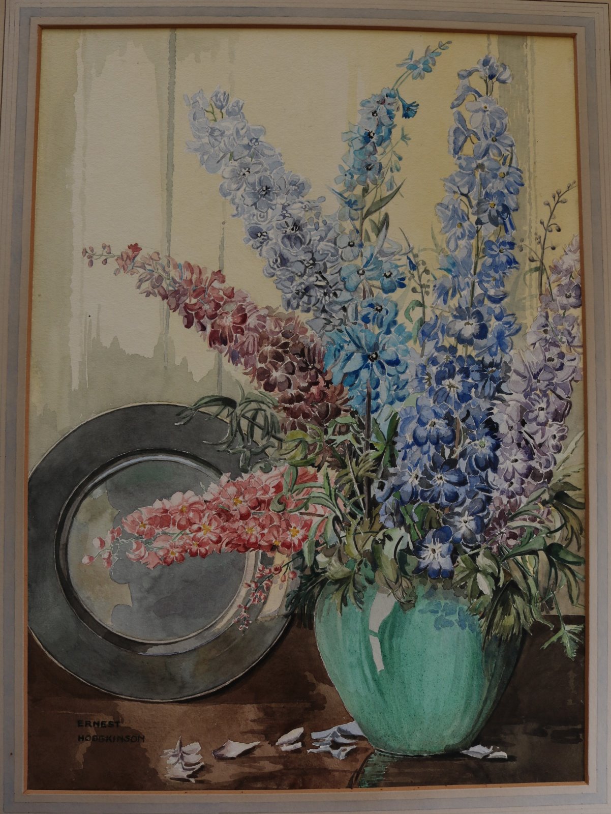Still Life with Delphiniums & Pewterplate by Ernest Hodgkinson (1 of 8)