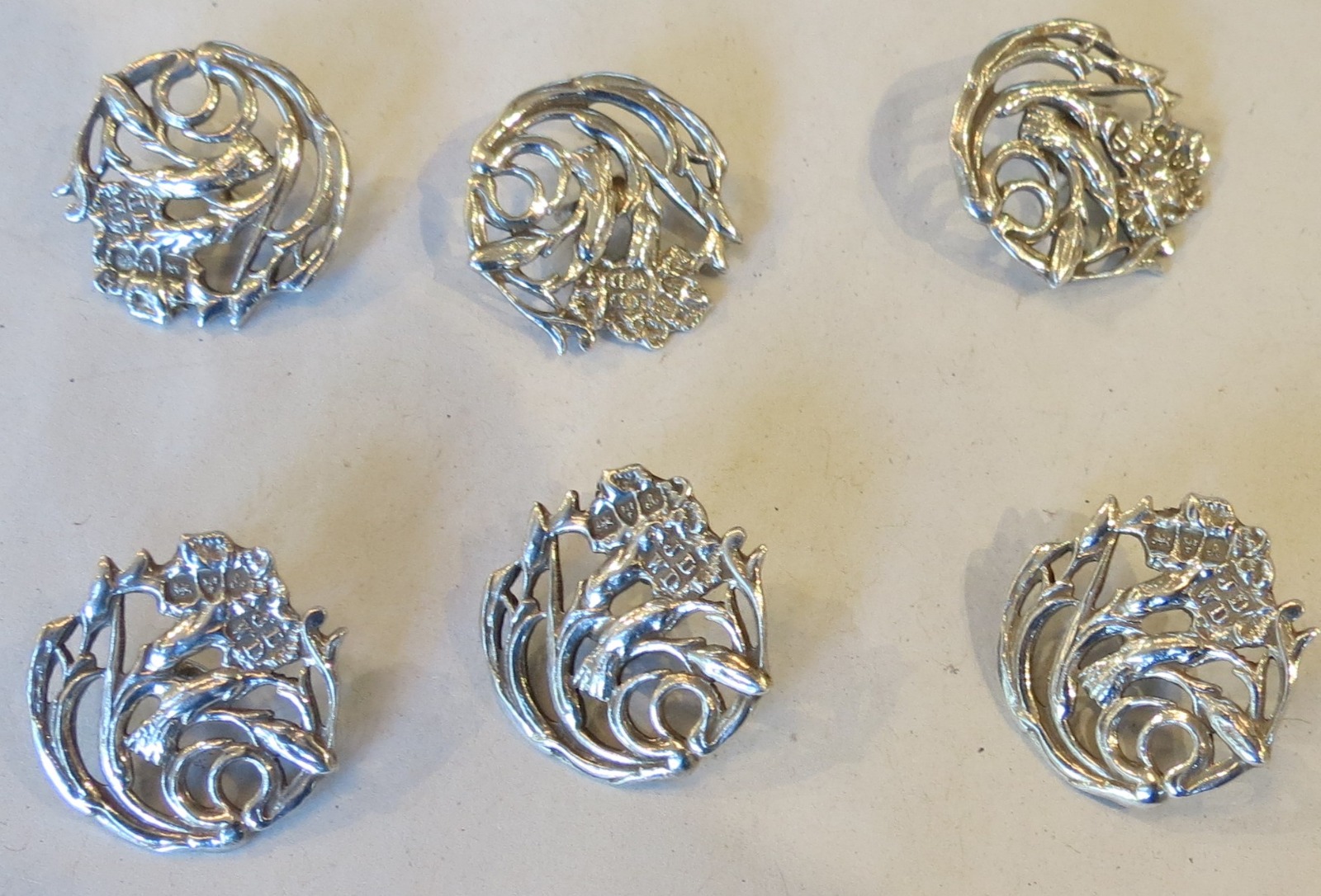 Set of Six, Arts & Crafts, Chester Cast-Silver Buttons (1 of 5)