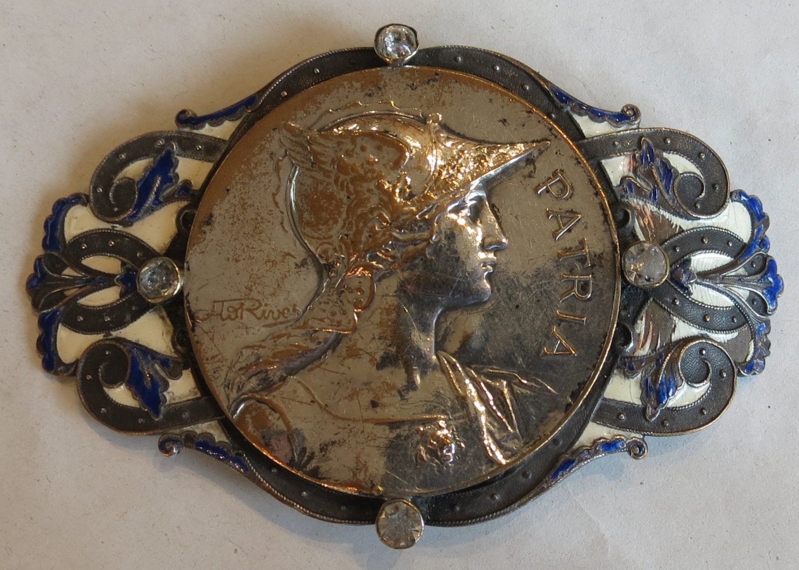 Piel Frères  - French, Art Nouveau Enamelled Buckle Depicting Marianne (1 of 6)