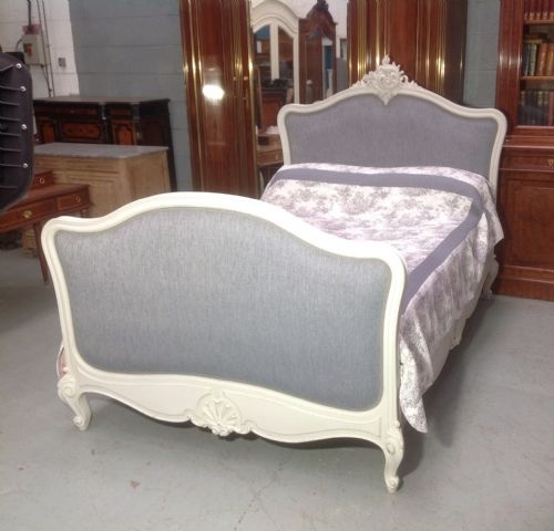 French Painted Bed  in Grey Fabric c.1920 (1 of 10)