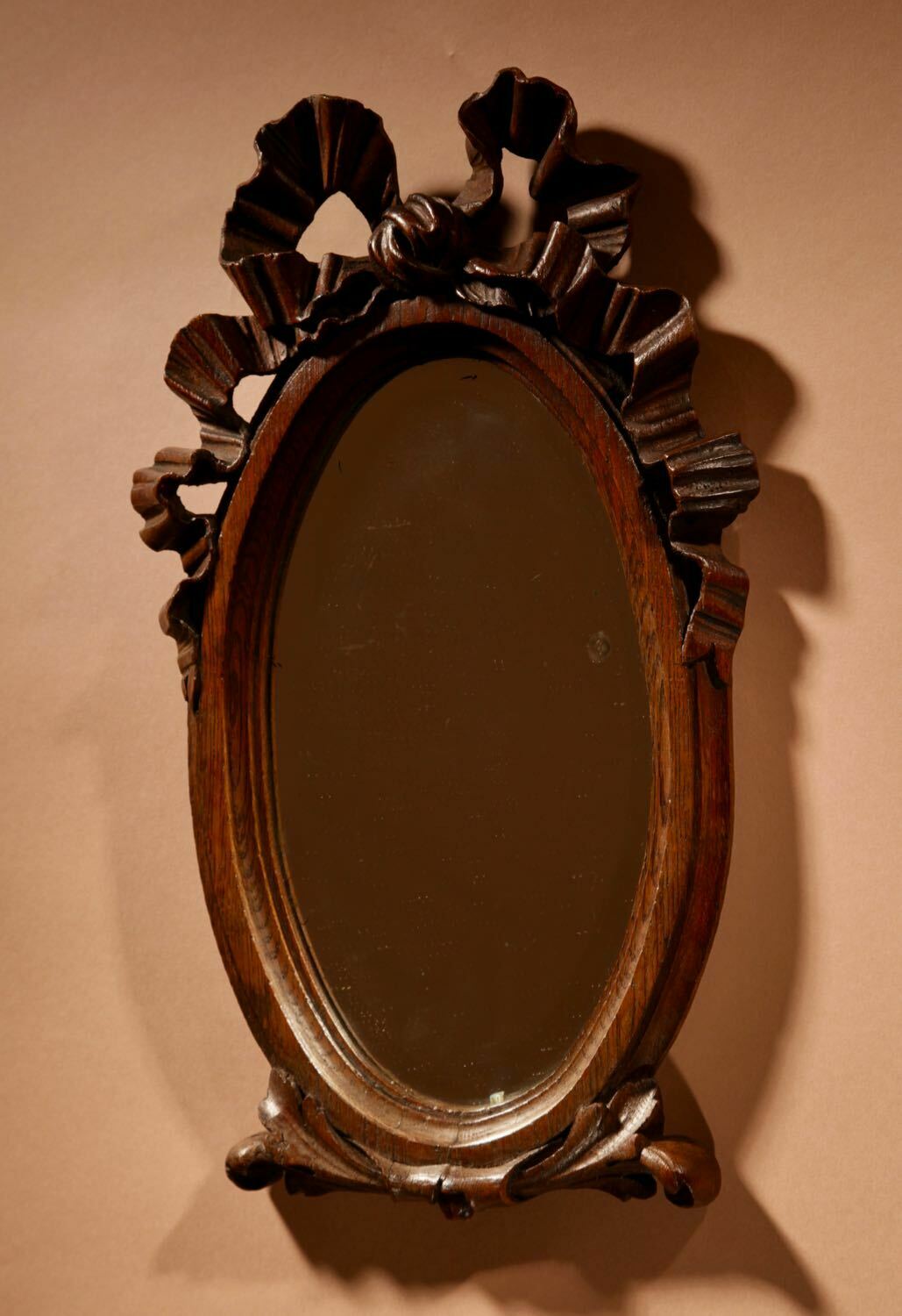 Decorative Carved Oak Oval Mirror - Louise Seize Style c.1900 (1 of 5)