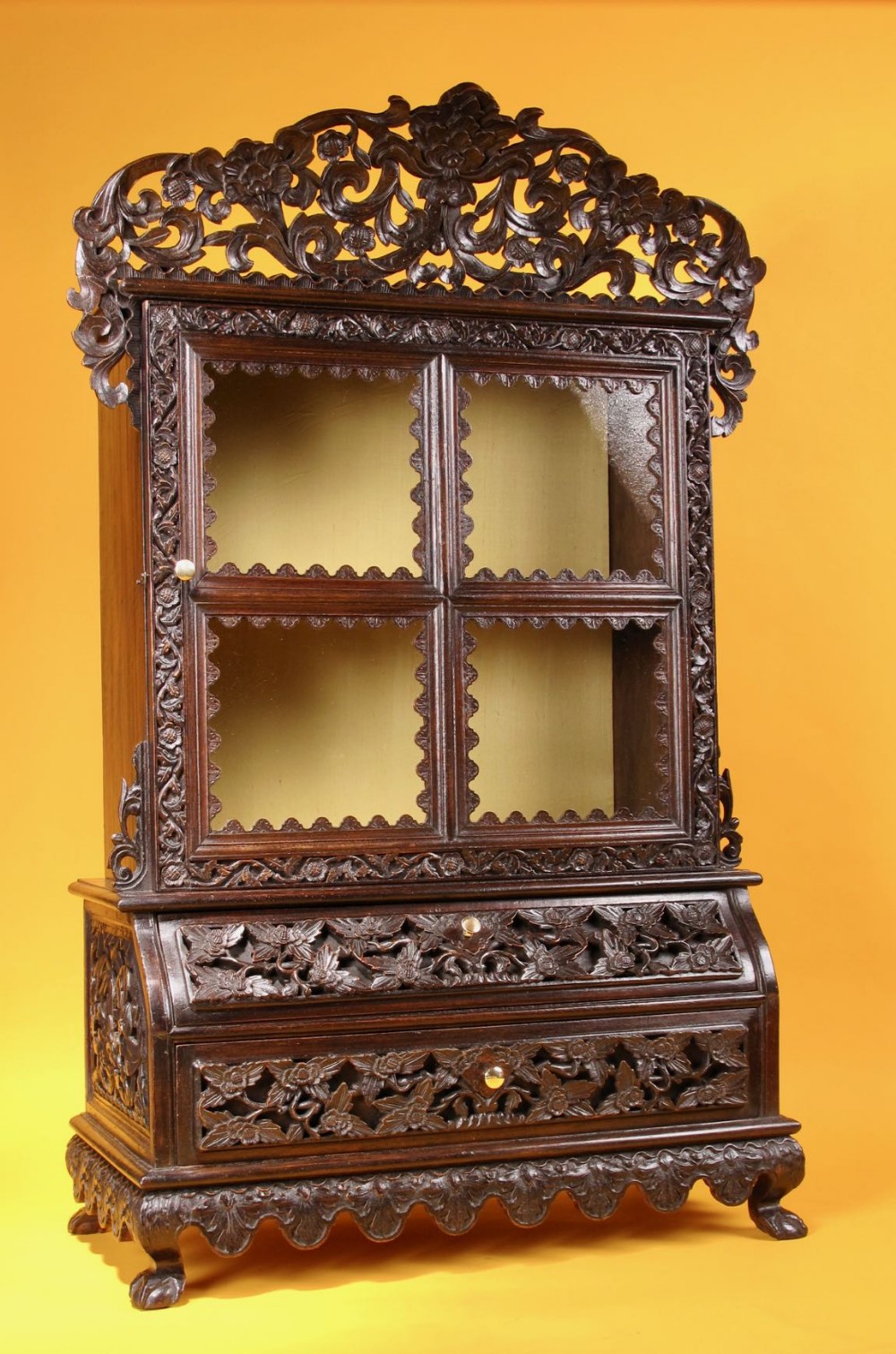 Rare Carved Hardwood Miniature Anglo Indian Display Cabinet 19th Century (1 of 14)