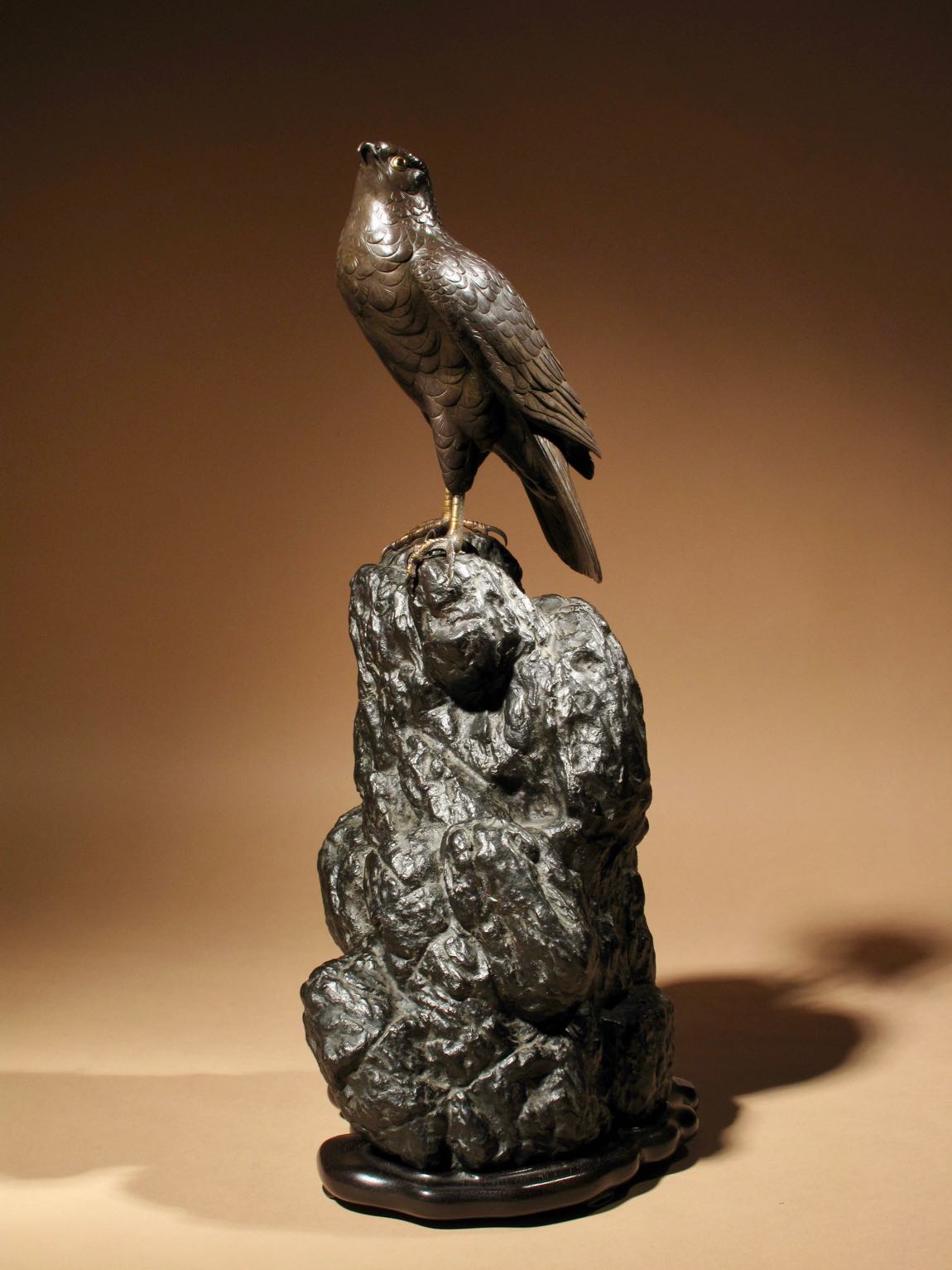 Very Decorative Bronze Model of Hawk Sitting on Craggy Rock (1 of 15)