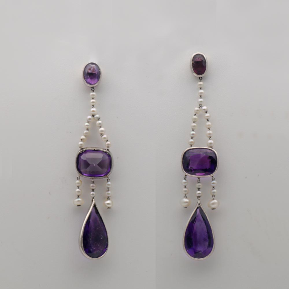 Antique Amethyst & Pearl Earrings (1 of 2) Antique Amethyst & Pearl Earrings (1 of 2)