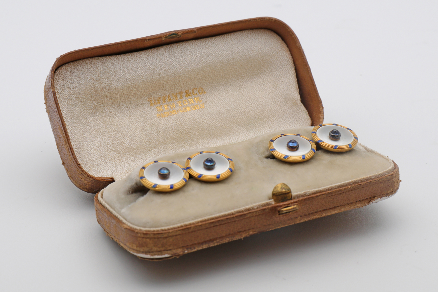 Pair of Early 20th Century French Sapphire, Mother of Pearl & Gold Cufflinks (1 of 4)