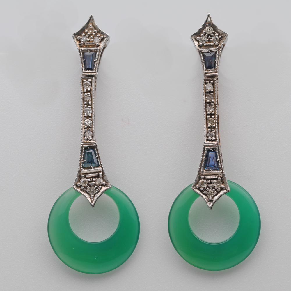 Diamond, Sapphire & Chalcedony Earrings (1 of 2) Diamond, Sapphire & Chalcedony Earrings (1 of 2)