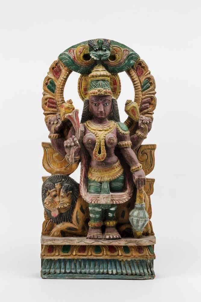Polychrome Painted Carved Figure of Goddess Durga (1 of 1) Polychrome Painted Carved Figure of Goddess Durga (1 of 1)