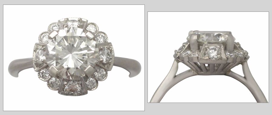 Vintage 1.83ct Diamond & 18ct White Gold Dress Ring c.1950