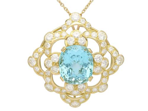 22.32ct Aquamarine, 7.62ct Diamond & 18ct Yellow Gold Pendant - Vintage c.1950 (1 of 9) 22.32ct Aquamarine, 7.62ct Diamond & 18ct Yellow Gold Pendant - Vintage c.1950 (1 of 9)