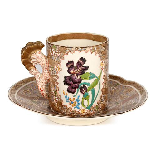 Zsolnay Pecs Hungarian Hand Painted Floral Cabinet Cup & Saucer c.1890 (1 of 16)