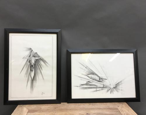 Pair 1950/60's Aeronautical Sketches, Signed (1 of 8) Pair 1950/60's Aeronautical Sketches, Signed (1 of 8)
