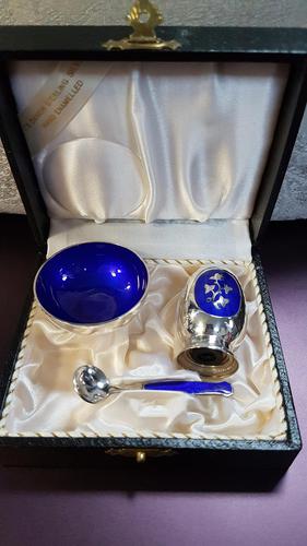 Danish Silver & Enamel Salt, Pepperette & Spoon (1 of 5)