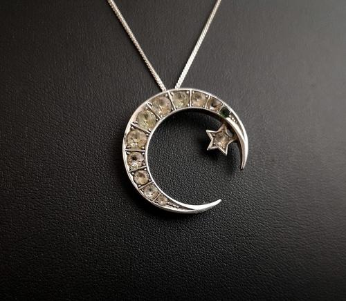 Victorian Silver Crescent Pendant, Paste & Emerald (1 of 9) Victorian Silver Crescent Pendant, Paste & Emerald (1 of 9)