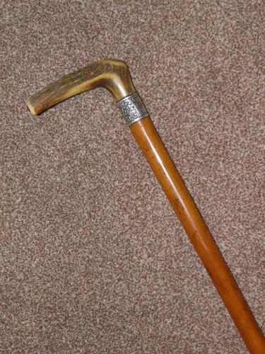 Victorian Hallmarked 1899 Repousse Silver Walking Stick With Antler Handle 'C.H' (1 of 12)