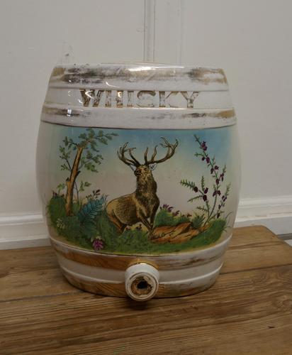 Large Painted Ceramic Scotch Whiskey Barrel, Stag at Bay (1 of 5) Large Painted Ceramic Scotch Whiskey Barrel, Stag at Bay (1 of 5)