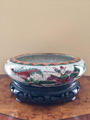 Chinese Crackle-glaze Bowl on Wooden stand, Qing Dynasty (1 of 10)