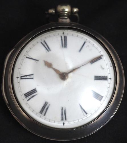 Antique Silver Pair Case Pocket Watch Fusee Verge Escapement Key Wind Enamel Dial James Bucknell (1 of 11)