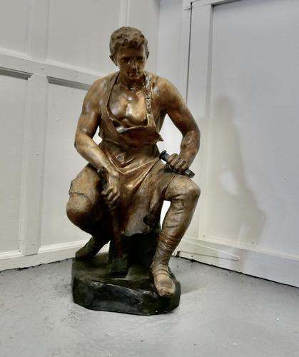 Large 1920s Plaster Figure of the Seated Blacksmith, Le Travail (1 of 12) Large 1920s Plaster Figure of the Seated Blacksmith, Le Travail (1 of 12)