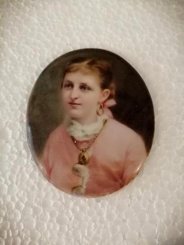 Lovely Miniature Framed Porcelain Plaque of Young Lady (1 of 5)